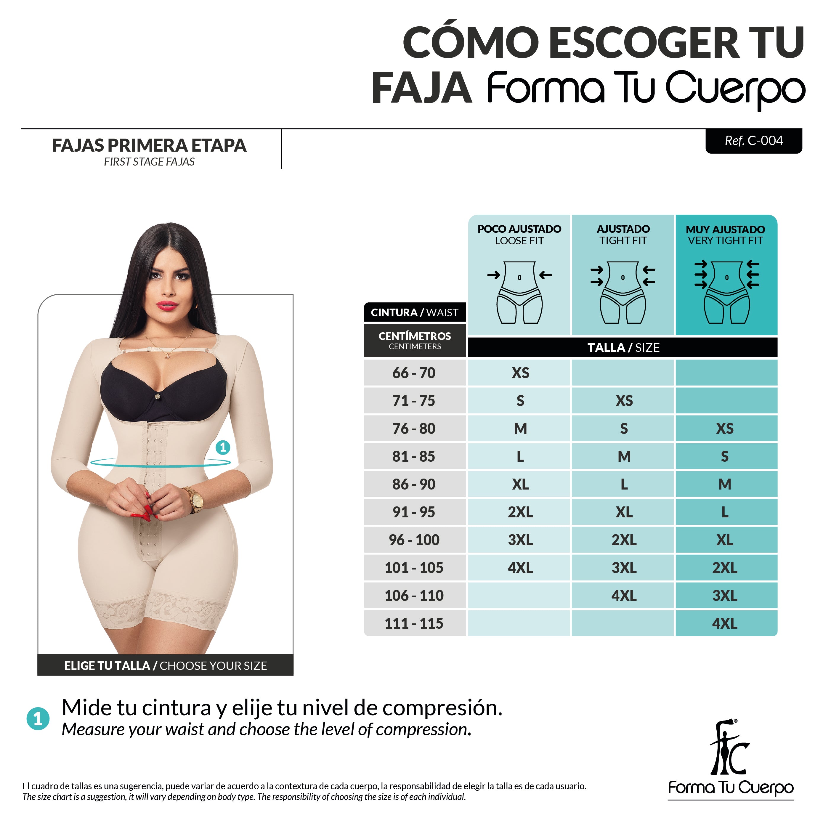 Faja postquirúrgica beige con broches frontales:  Ajuste progresivo ( REF. C-004 )