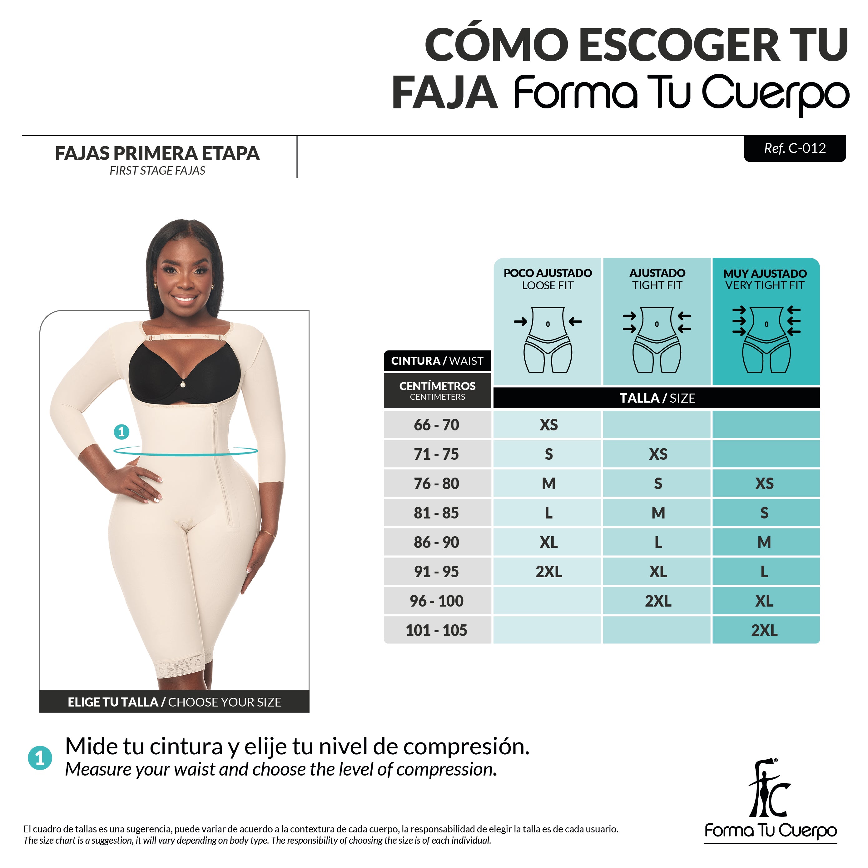 Faja postquirúrgica hasta la rodilla con compresión media reloj de arena ( REF. C-012 )