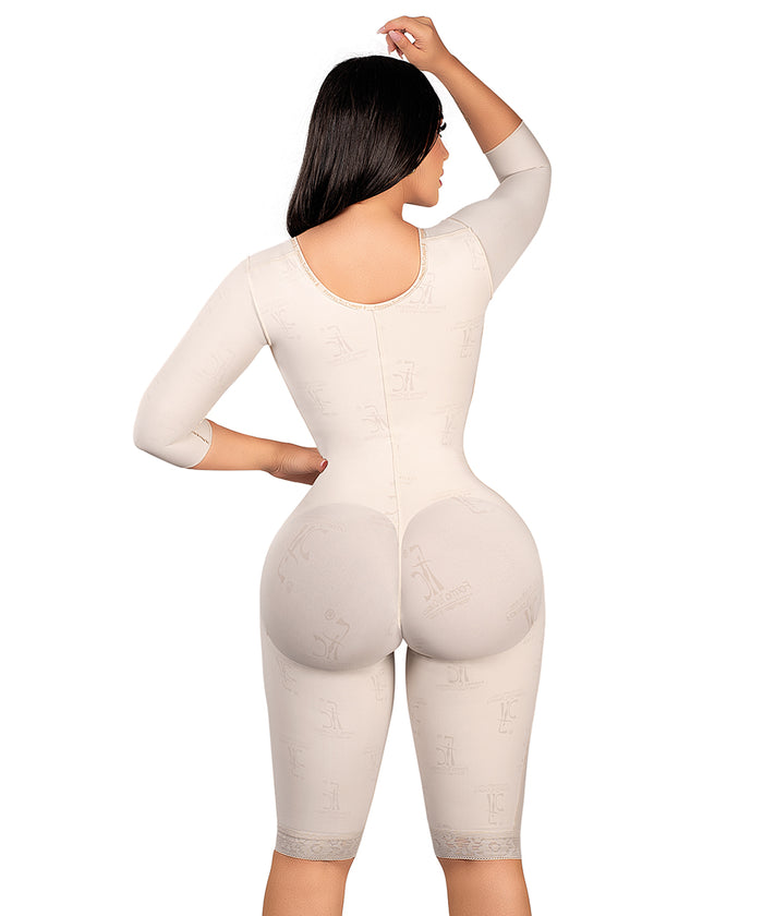 LIQUIDACIÓN-C-023 Beige Faja Postquirurgica Rodilla Tira Ancha 35 cm Cierre Central Cremallera