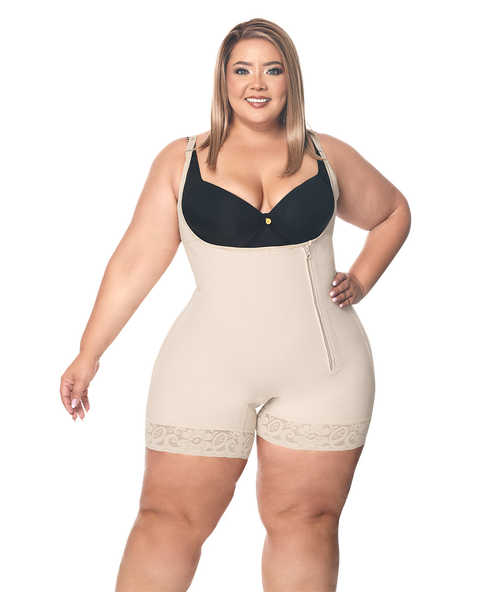 Faja moldeadora control abdomen - media pierna con tiras y cremallera lateral ( Ref. O-010 )
