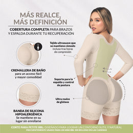 Faja control de abdomen reloj de arena, media pierna con manga larga, cremallera perineal y broche central ( Ref. O-015 )