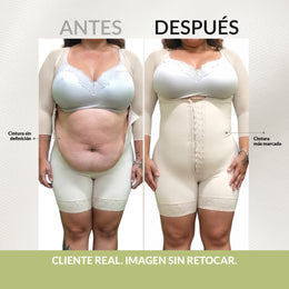 Faja control de abdomen reloj de arena, media pierna con manga larga, cremallera perineal y broche central ( Ref. O-015 )