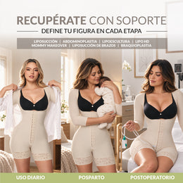 Faja control de abdomen reloj de arena, media pierna con manga larga, cremallera perineal y broche central ( Ref. O-015 )