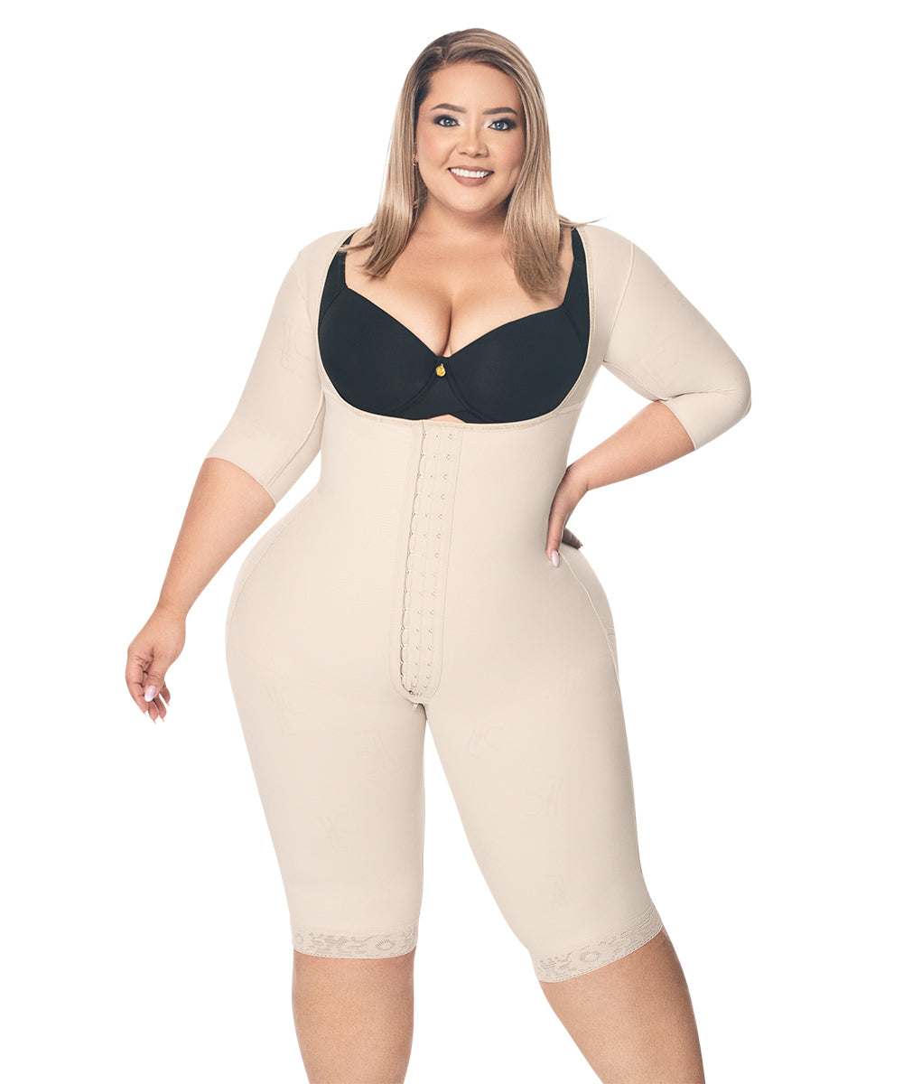 Faja completa reloj de arena - manga larga hasta la rodilla con cremallera perineal y broche central ( Ref. O-025 )