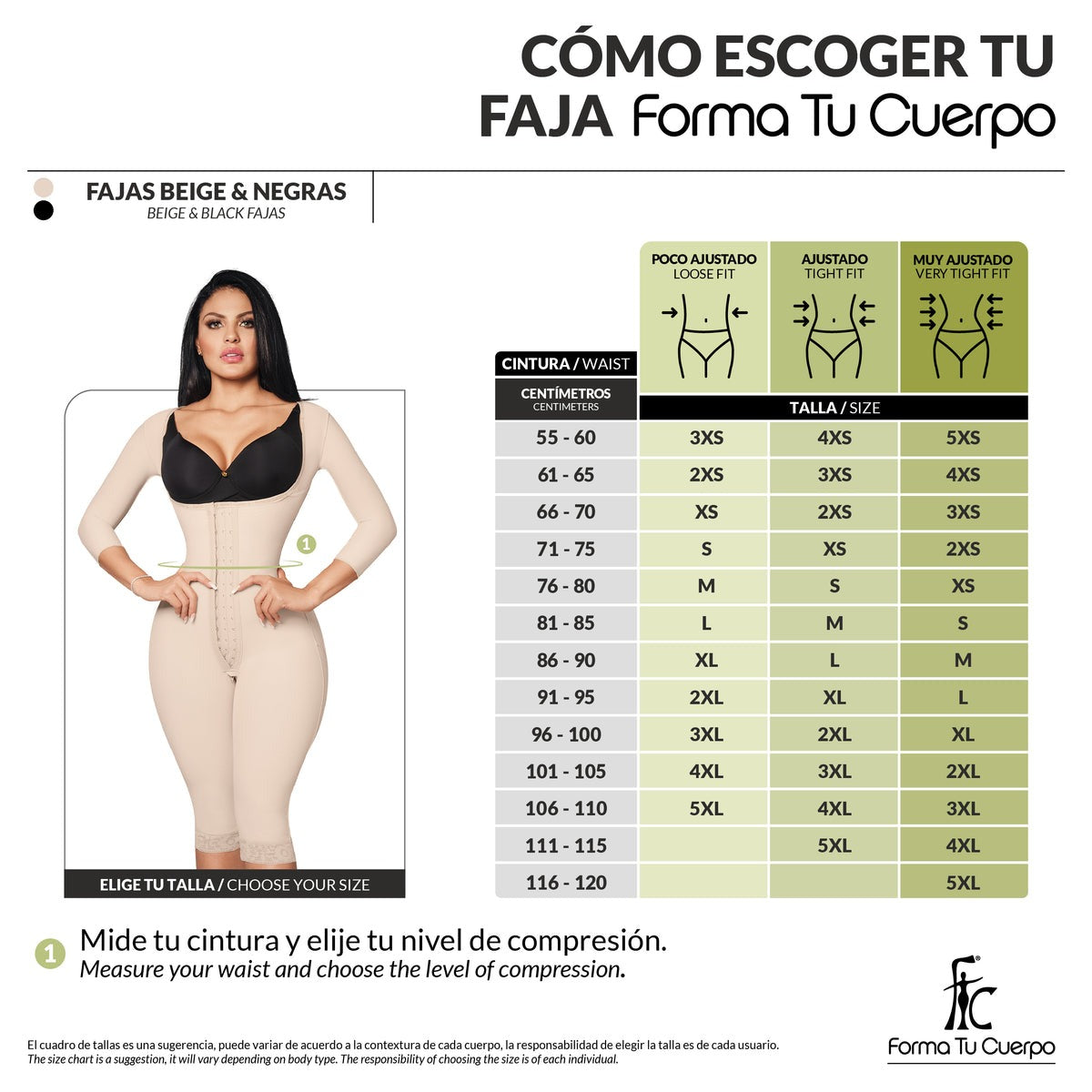 Faja completa reloj de arena - manga larga hasta la rodilla con cremallera perineal y broche central ( Ref. O-025 )