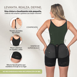 Faja moldeadora reloj de arena control abdomen - media pierna con tiras, cremalleras y broche central ( Ref. O-211 )