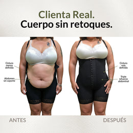 Faja moldeadora reloj de arena control abdomen - media pierna con tiras, cremalleras y broche central ( Ref. O-211 )