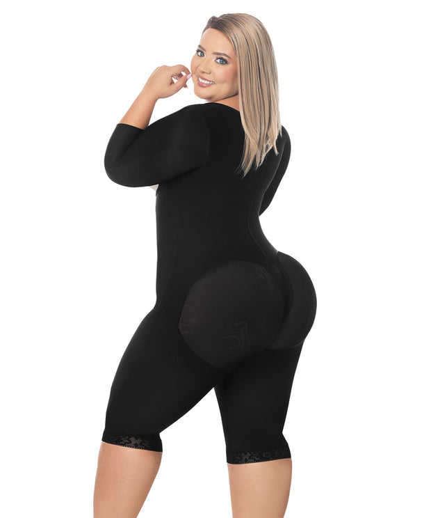 Faja completa reloj de arena - manga larga hasta la rodilla con cremallera perineal y broche central. (Ref O-225)
