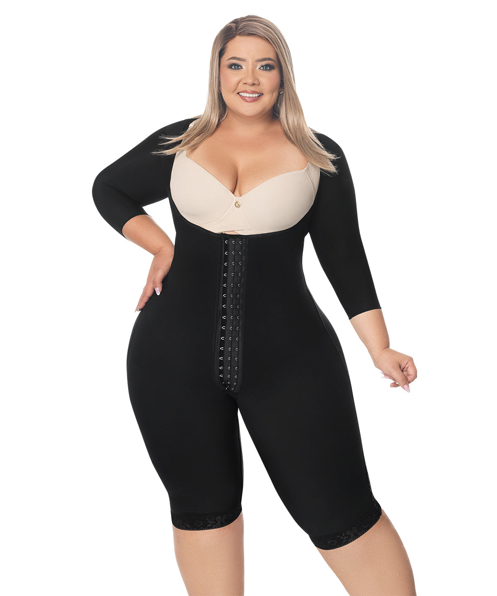 Faja completa reloj de arena - manga larga hasta la rodilla con cremallera perineal y broche central. (Ref O-225)