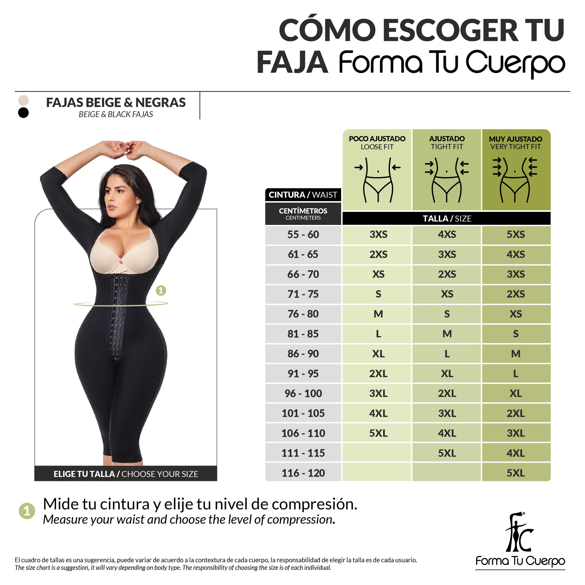 Faja completa reloj de arena - manga larga hasta la rodilla con cremallera perineal y broche central. (Ref O-225)