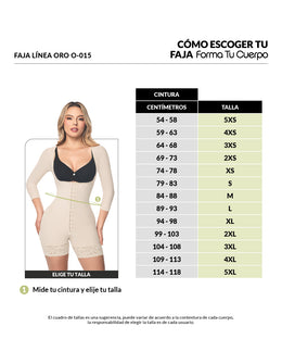 Faja control de abdomen reloj de arena, media pierna con manga larga, cremallera perineal y broche central ( Ref. O-015 )