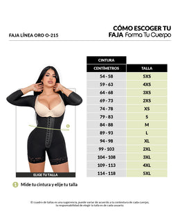 Faja control de abdomen reloj de arena, media pierna con manga larga, cremallera perineal y broche central ( Ref O-215 )