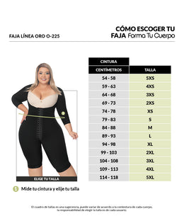 Faja completa reloj de arena - manga larga hasta la rodilla con cremallera perineal y broche central. (Ref O-225)