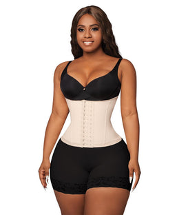Cinturilla colombiana de alta compresión con seis varillas internas flexibles y broches de tres posiciones, diseñada para moldear la cintura, controlar el abdomen y mejorar la postura.